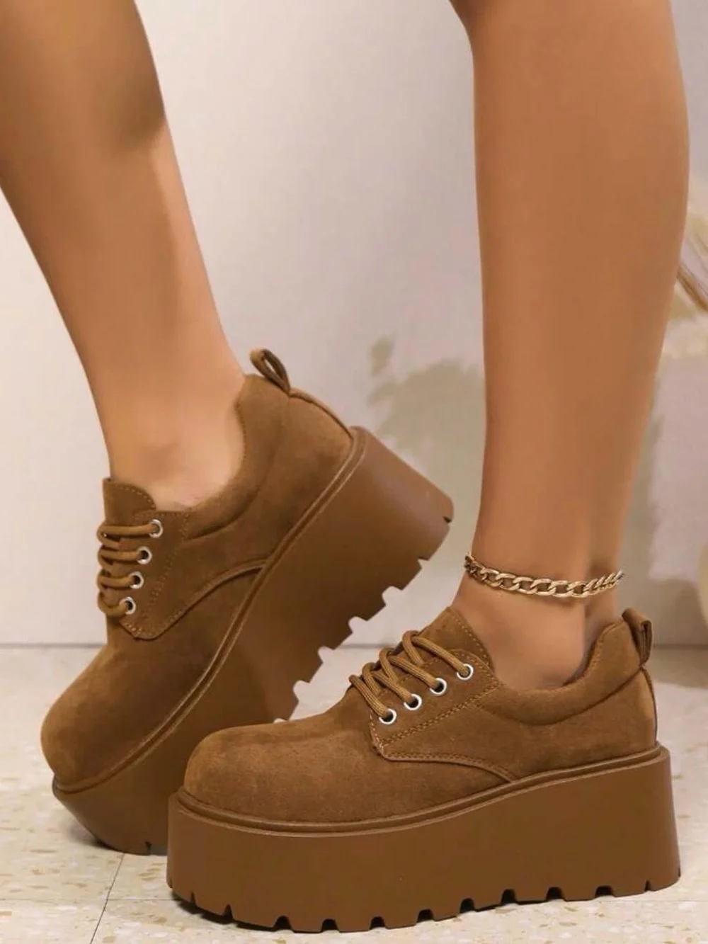 Women’s Platform Lace-Up Sneakers in Brown - Picture 2 of 13